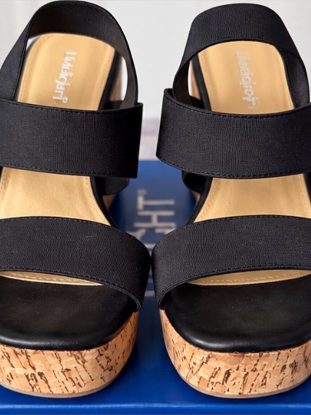Limelight Black Elastic Cork Wedge Sandals